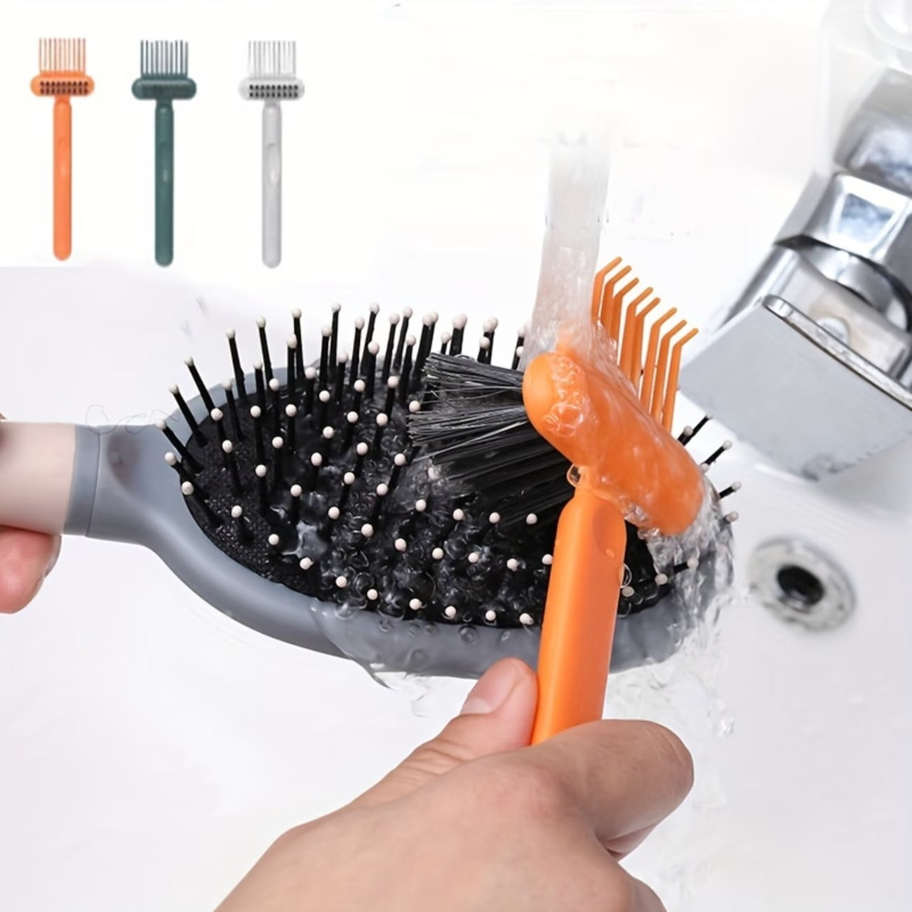 2-in-1 Hairbrush Cleaner, Reusable Hair Brush Cleaning Tool, Hair Removal Brush Comb Cleaner, Bristle Cleaning Tool, Dust & Hair Remover with Ergonomic Handle