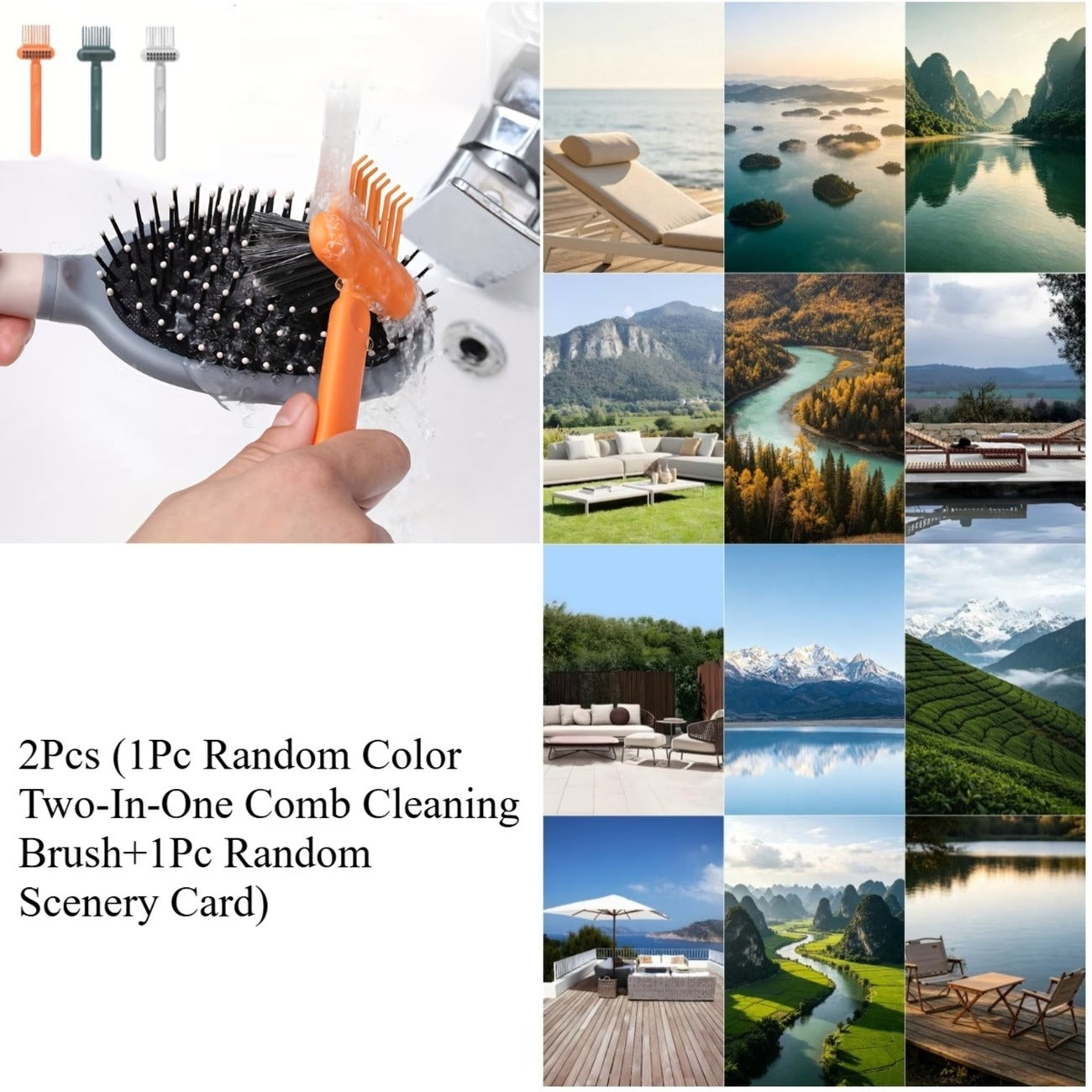 2-in-1 Hairbrush Cleaner, Reusable Hair Brush Cleaning Tool, Hair Removal Brush Comb Cleaner, Bristle Cleaning Tool, Dust & Hair Remover with Ergonomic Handle