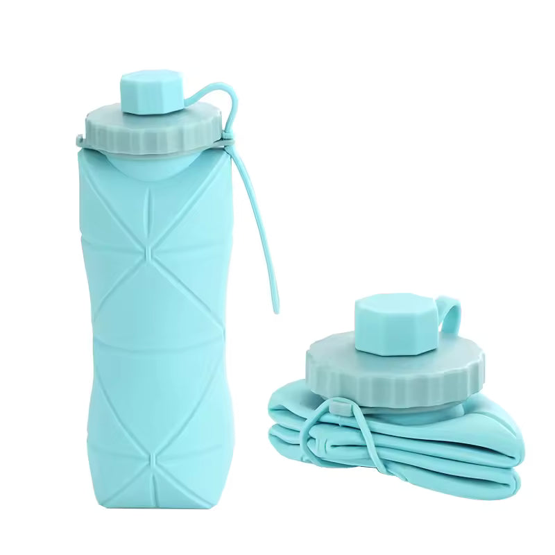 600ml Silicone Folding Bottle Adult Portable Reusable Plastic Cups Outdoor Travel Gym Water Bottle Motivational Drinking Bottle